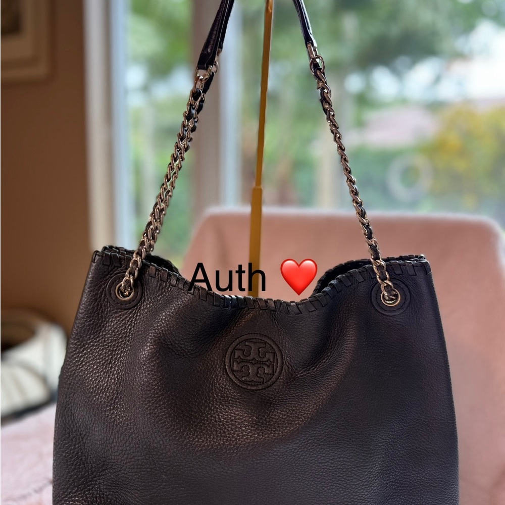 Tory Burch Black Pebbled Leather Shoulder Bag